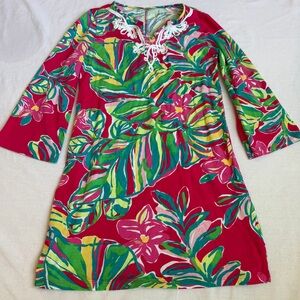 Lilly Pulitzer Jungle Tumble Tunic Dress Girls XL 12-14 Pink Green Yellow Aqua